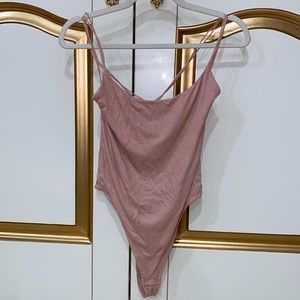 Garage Ribbed Pink Cross Back Bodysuit